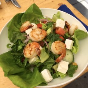 Gluten-free shrimp Greek salad from Bavaria Bierhaus